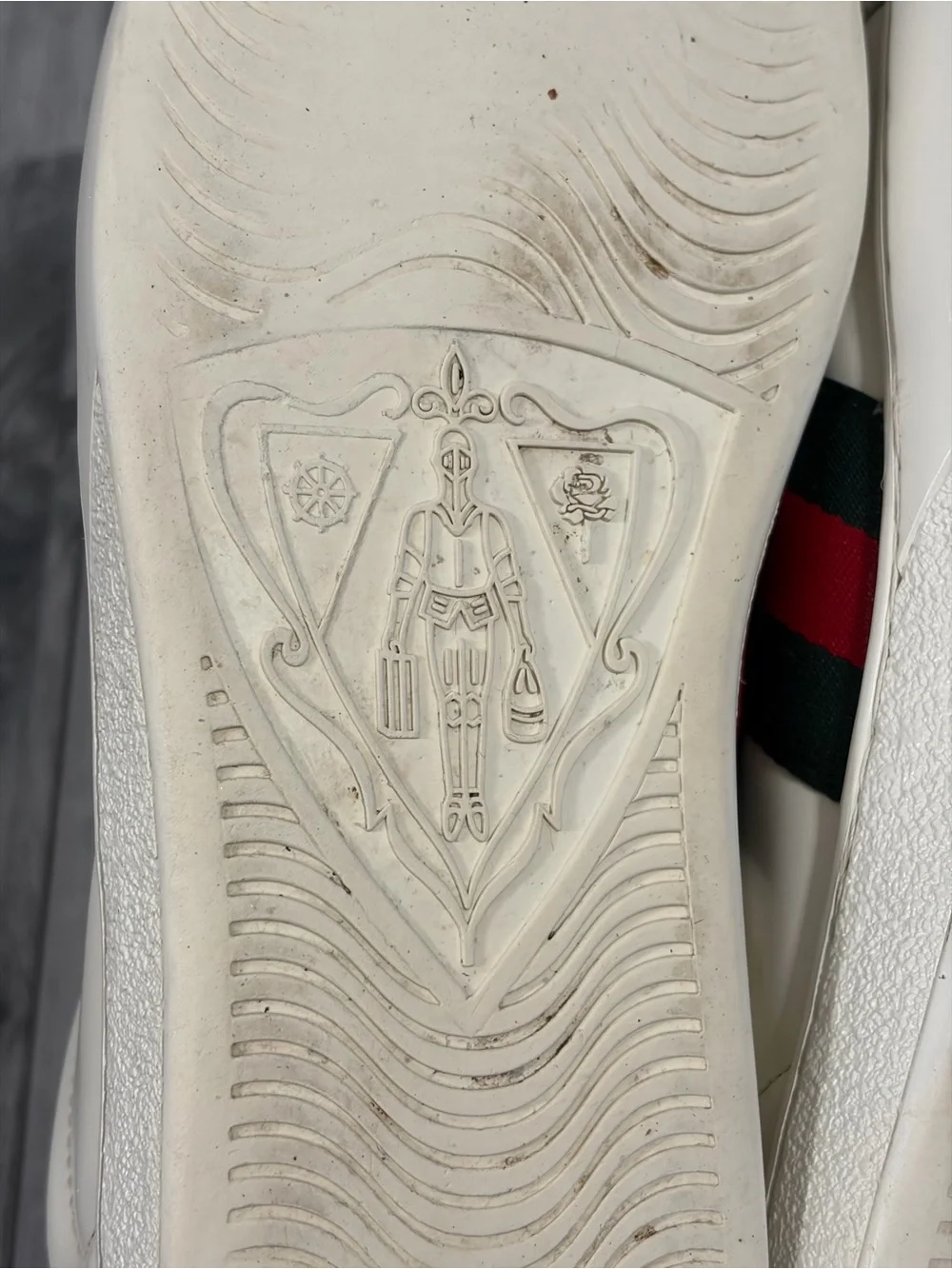Gucci Ace White Leather Sneakers with Green & Red Stripe and Gold Bee